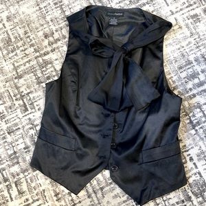 Black tuxedo style “satin” vest with bow